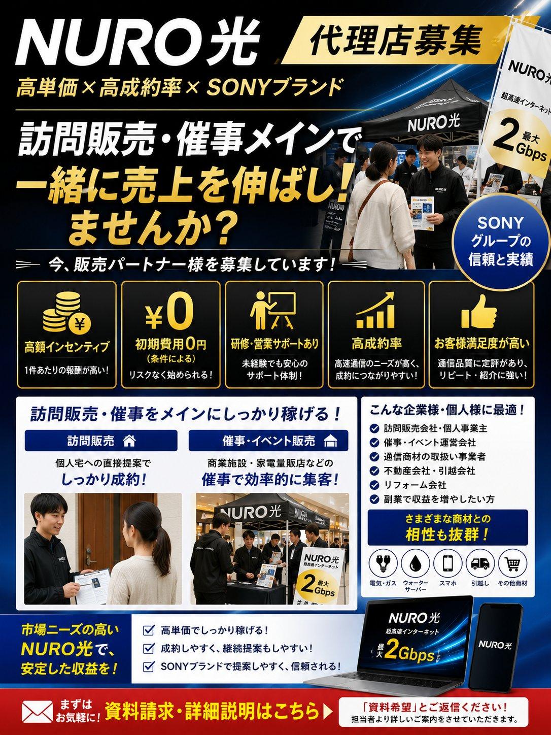 固定回線営業:NUROひかり 代理店募集の情報